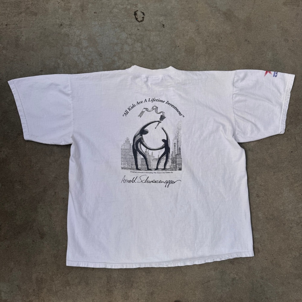 Vintage Planet Hollywood Arnold Schwarzenegger Inner-City Games Shirt XL White - Picture 3 of 6